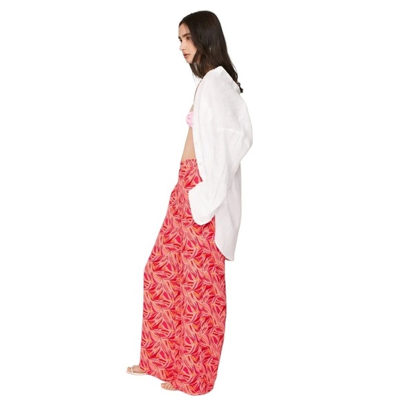 ASHLEY PARK Floral Trousers in Pink Womens Size 8 Wide Leg Tropical Pants - Picture 5 of 9